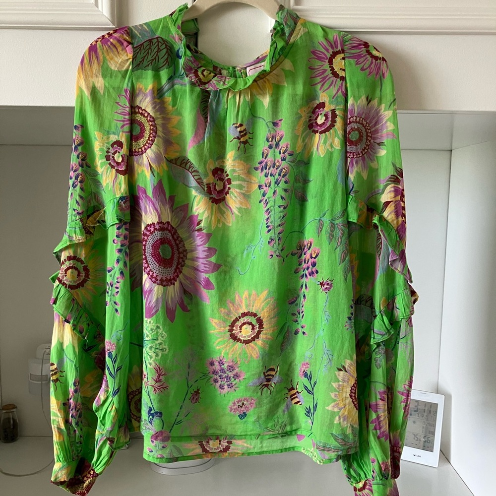 Banjanan Vibrant Green Floral Blouse